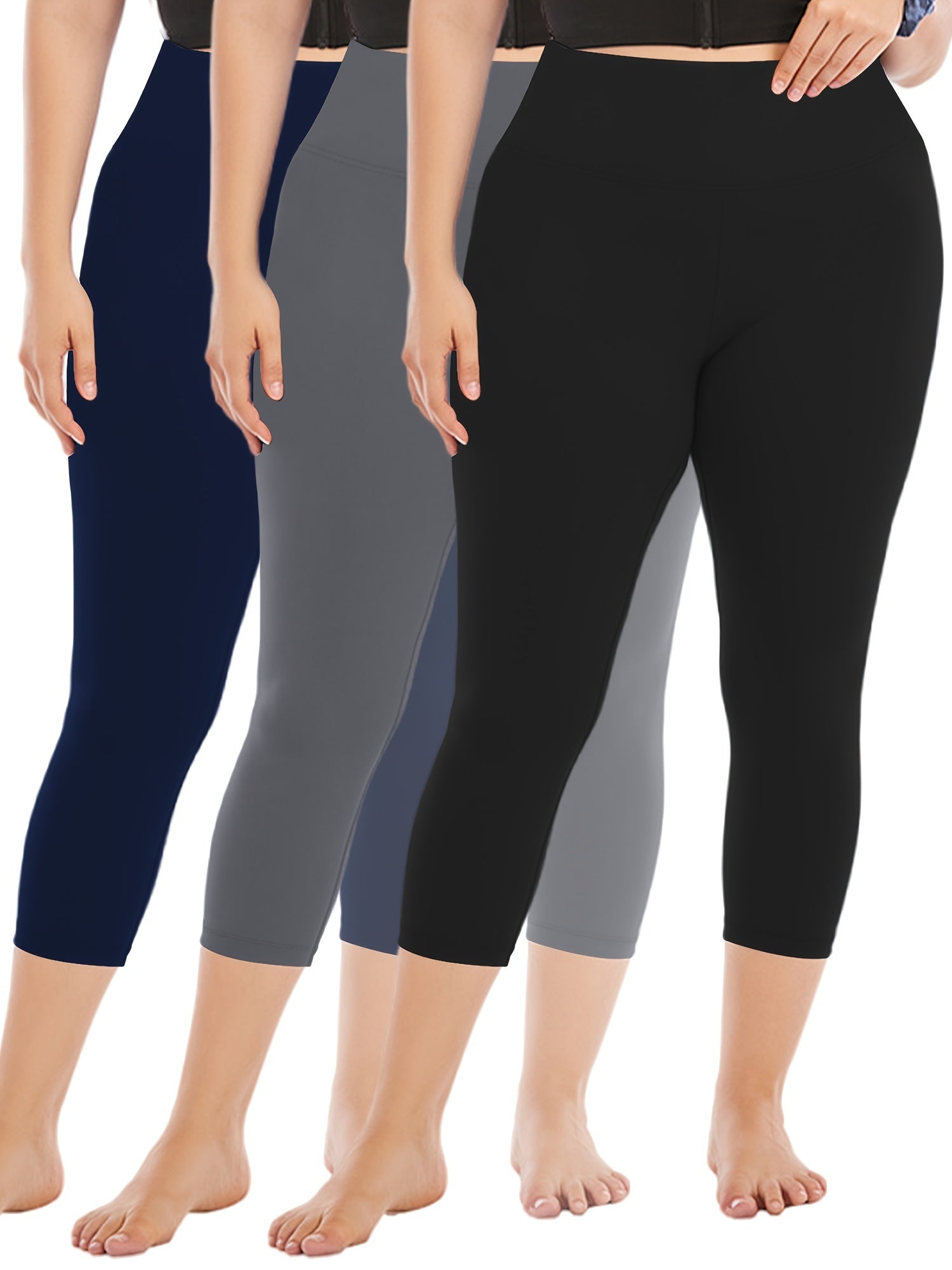 Leggings de mujer de talla grande con cintura alta, color sólido, elásticos y casual