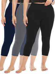 Plus Size Women's High-Waist Capri Leggings Solid Color Stretchy Casual