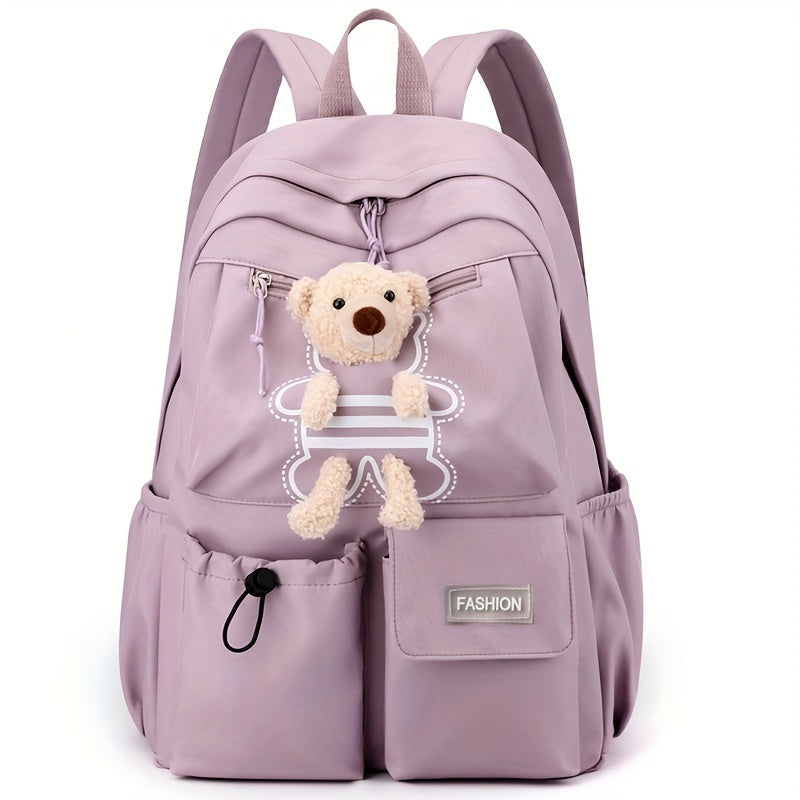 Purple Women's Casual Nylon Backpack with Laptop Compartment and Tassel
