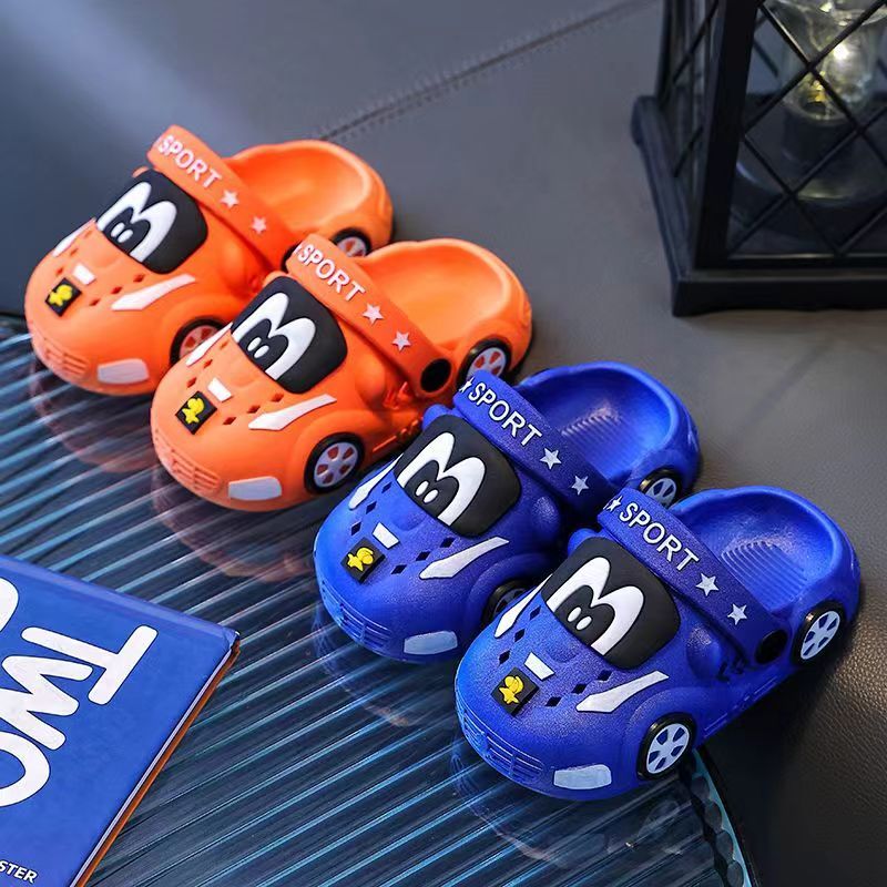 Kids Cartoon Car PVC Water Shoes Slip-On Indoor Outdoor Clogs for Boys and Girls