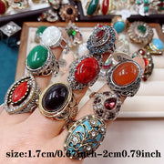 Set of 10 Vintage Synthetic Turquoise Alloy Heart Rings for Women and Girls