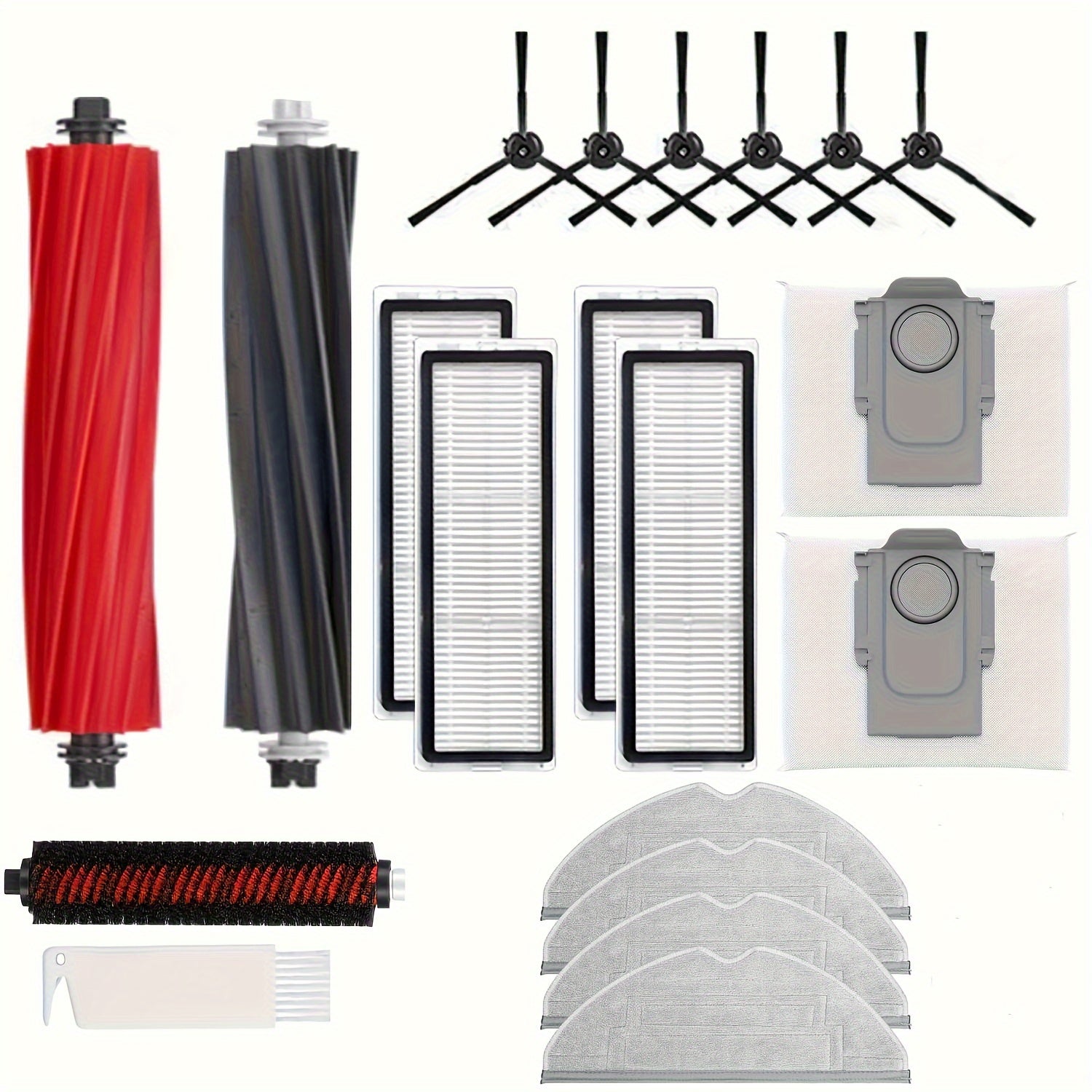 20 dona vakuum tozalash uchun aksessuarlar to'plami Roborock S8/S8 Pro Ultra uchun asosiy cho'tka, filtrlar, yon cho'tkalar, mop mato, chang qoplari