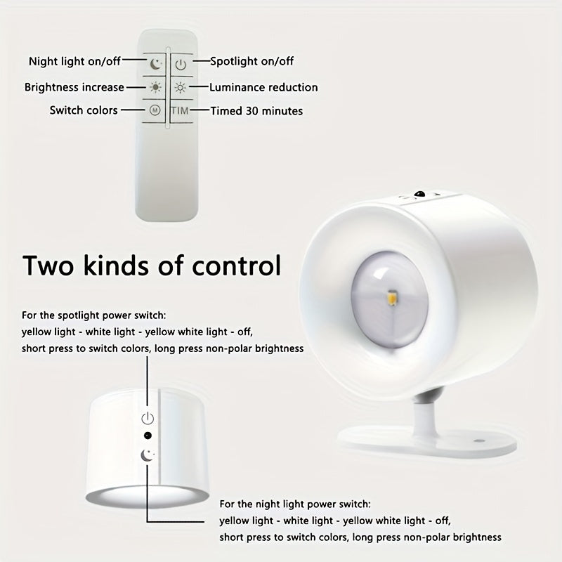 2-Pack Dimmable LED Wall Sconces with Touch Control Magnetic Ball 360° Rotation USB Rechargeable