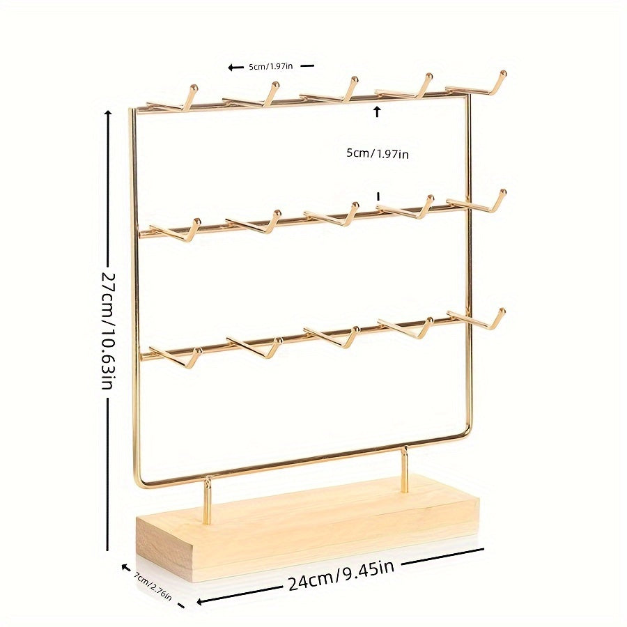 Стойка для украшений из железа с деревянной подставкой для брелоков, крючков для серег, органайзер