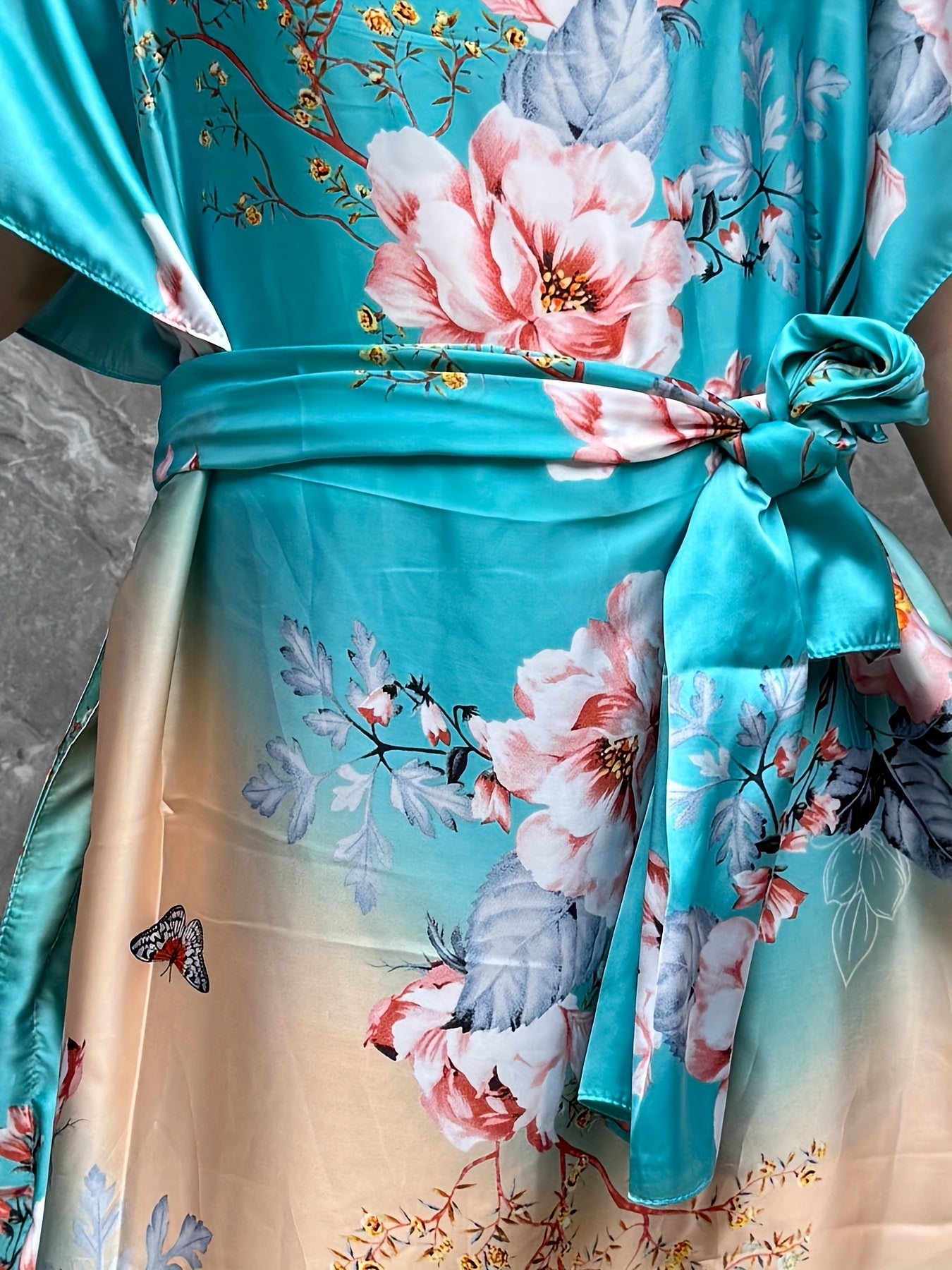 Plus Size Floral Print Kaftan Dress with Scarf Longline Loose Fit Summer