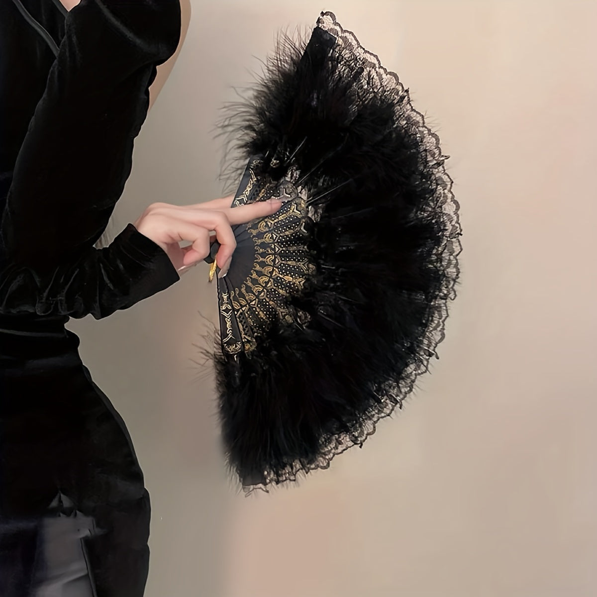 Vintage Black Lace Folding Fan for Women Chinese Style Dance Accessory