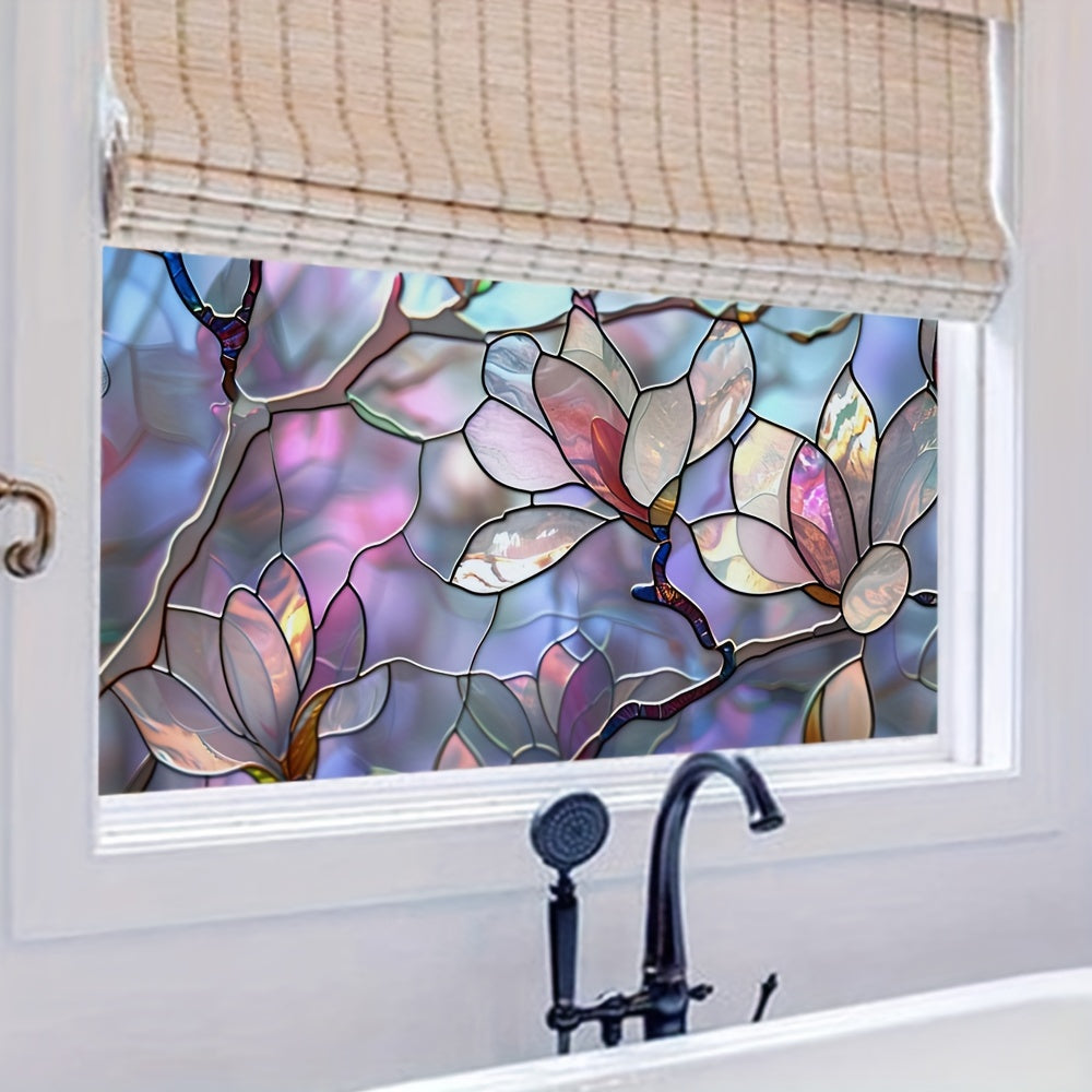 Reusable Floral Stained Glass Window Film Static Cling Rectangular Dull Finish
