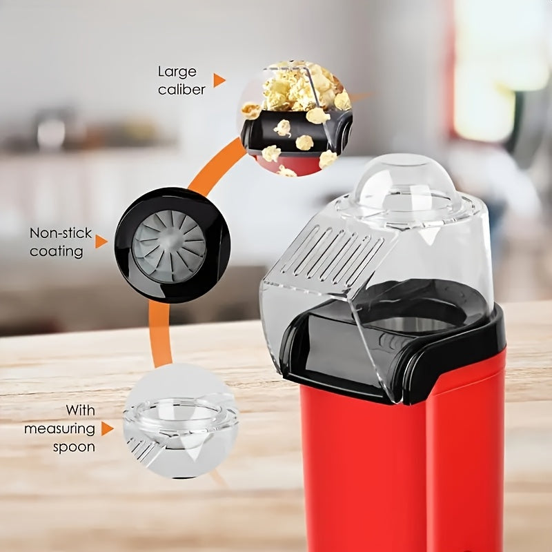 360° Isitgichli Elektr popcorn tayyorlagich, yog‘siz, oson foydalanish, uy sharoitida tayyorlangan makkajo‘xori yong‘oqchalari, qizil, kompakt