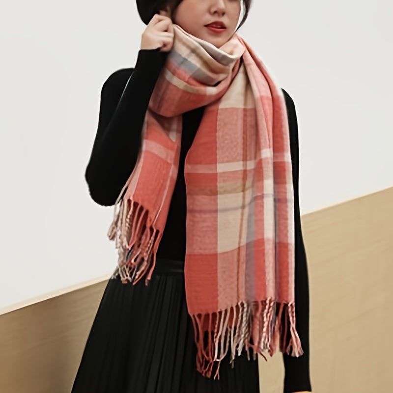 Stylish British-Inspired Plaid Scarf Set for Couples Warm Winter Shawls Blue White Pink