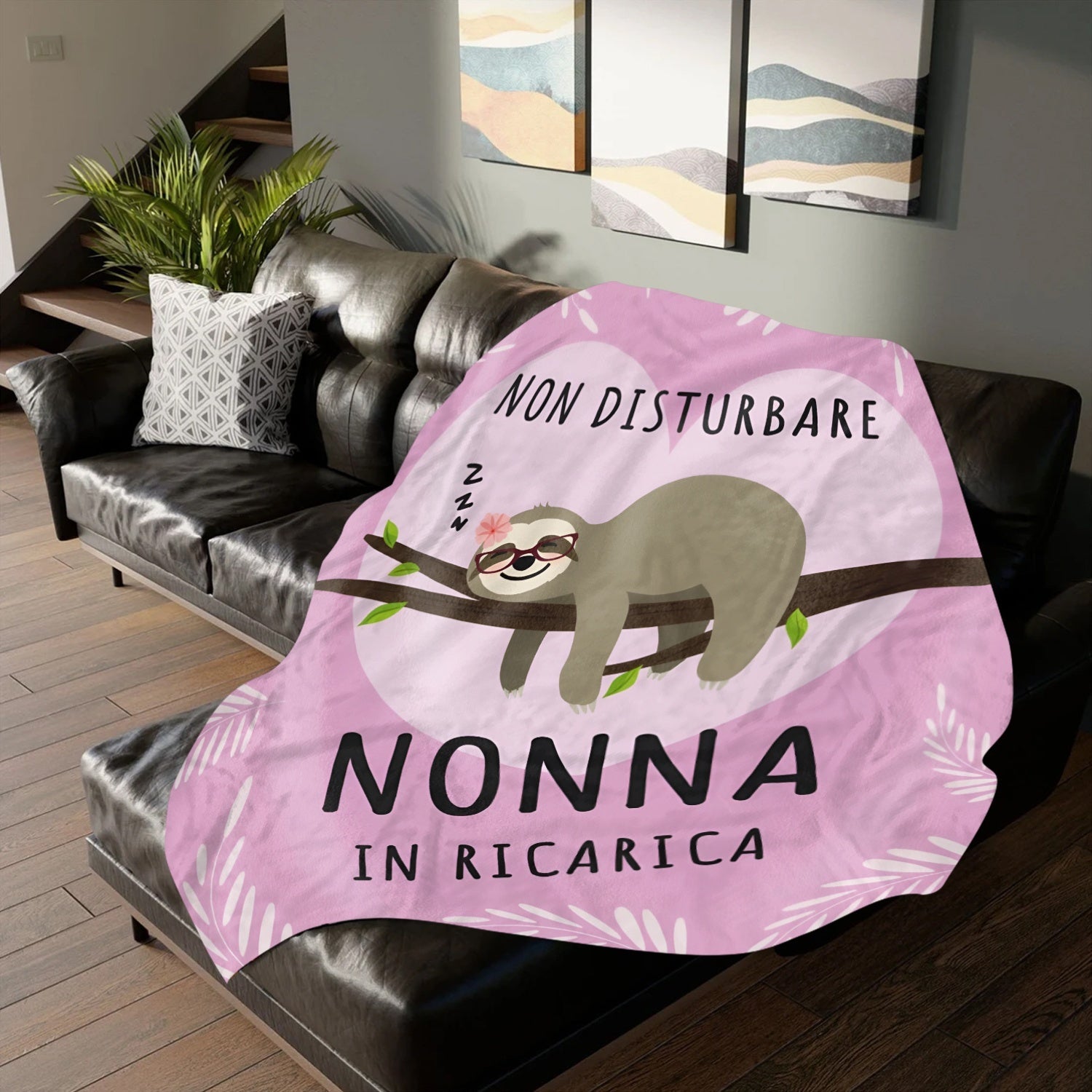 Multicolor Recharging Sloth Throw Blanket Flannel Fleece Knitted Lodge Style for All Seasons