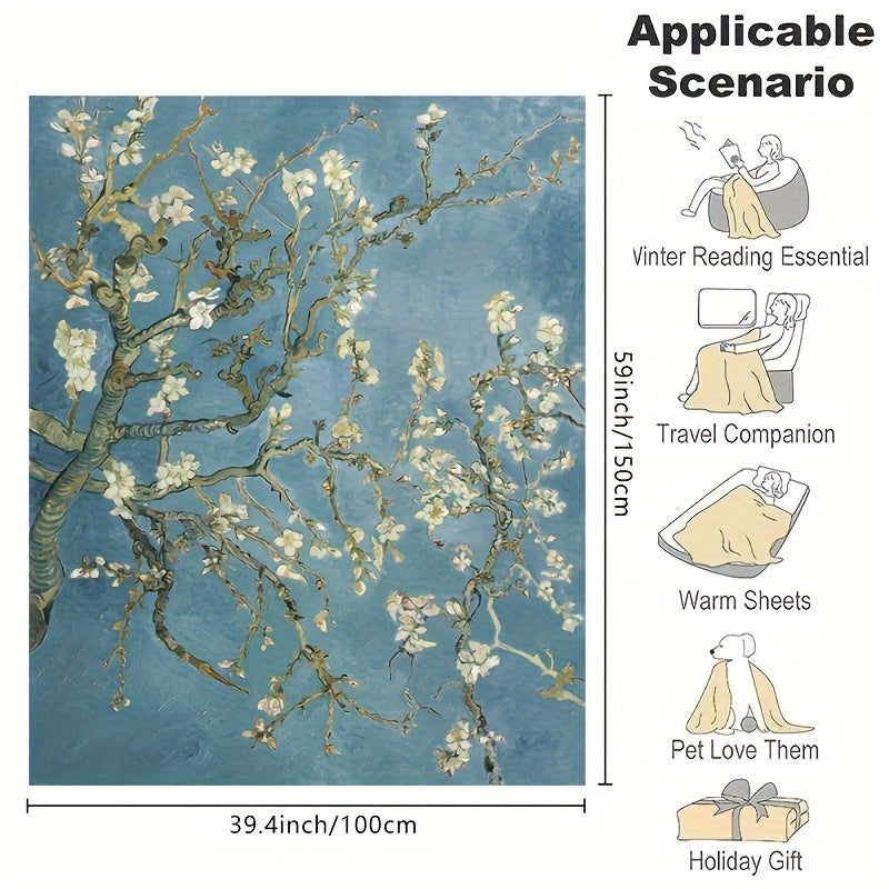 Almond Blossom Pattern Flannel Blanket Soft Warm All Seasons for Couch Bed Travel