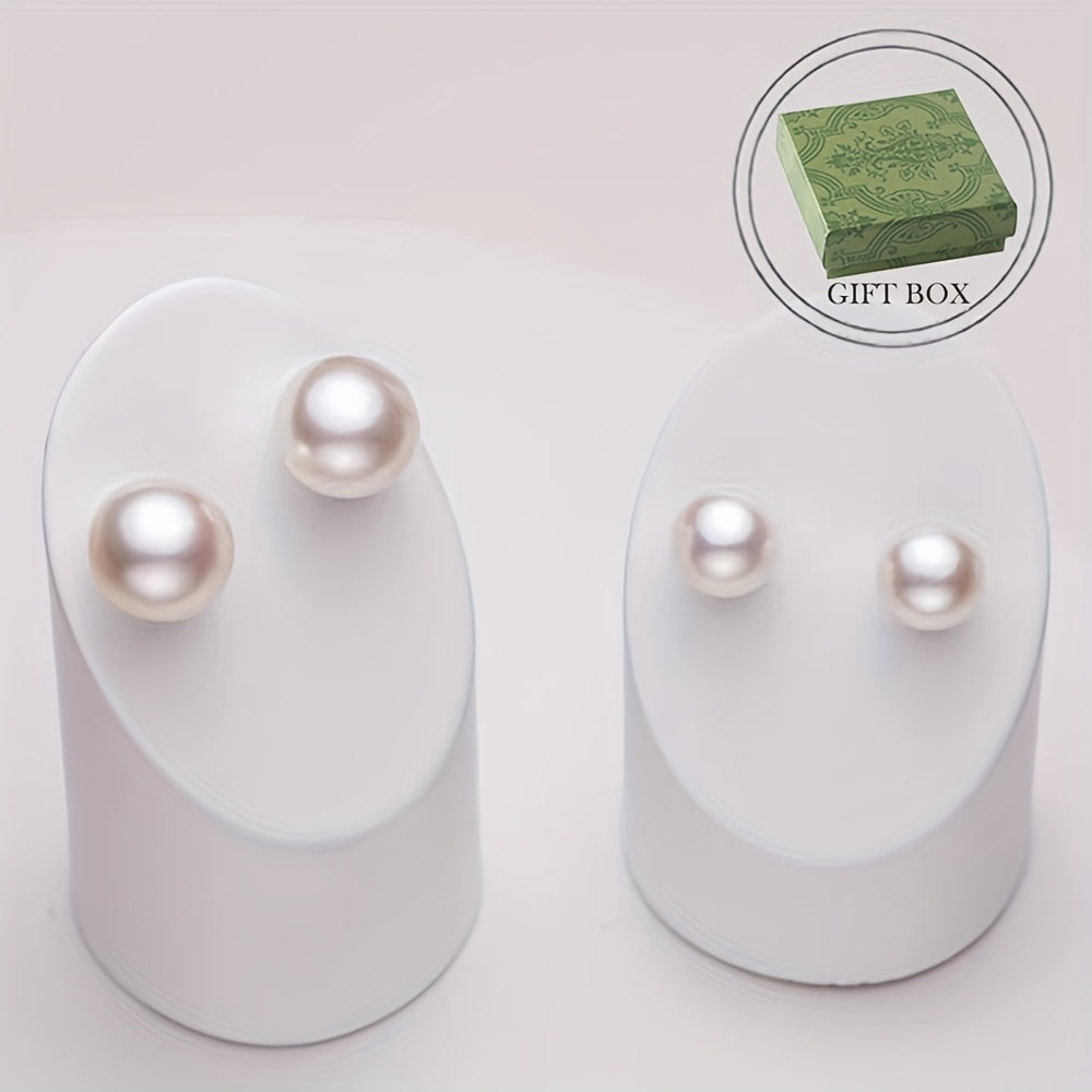 Sterling Silver Pearl Earrings 7-10mm French-Inspired Studs for Women