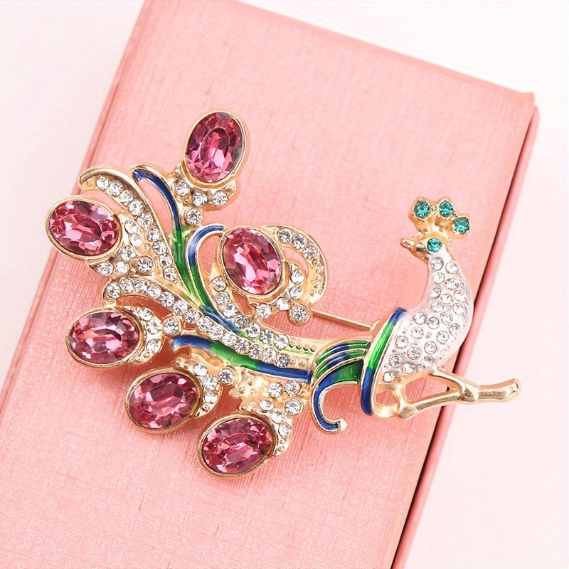 Elegant Peacock Brooch Rhinestones Vintage Animal Pin for Women Weddings Formal