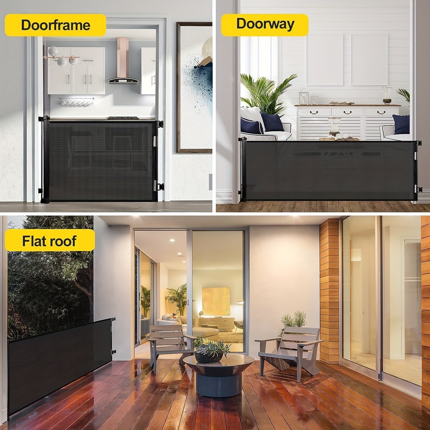 Baby Safety Gate Retractable Mesh Adjustable Height 83.82cm to 104.14cm for Doorways Stairs Hallways Indoor Outdoor