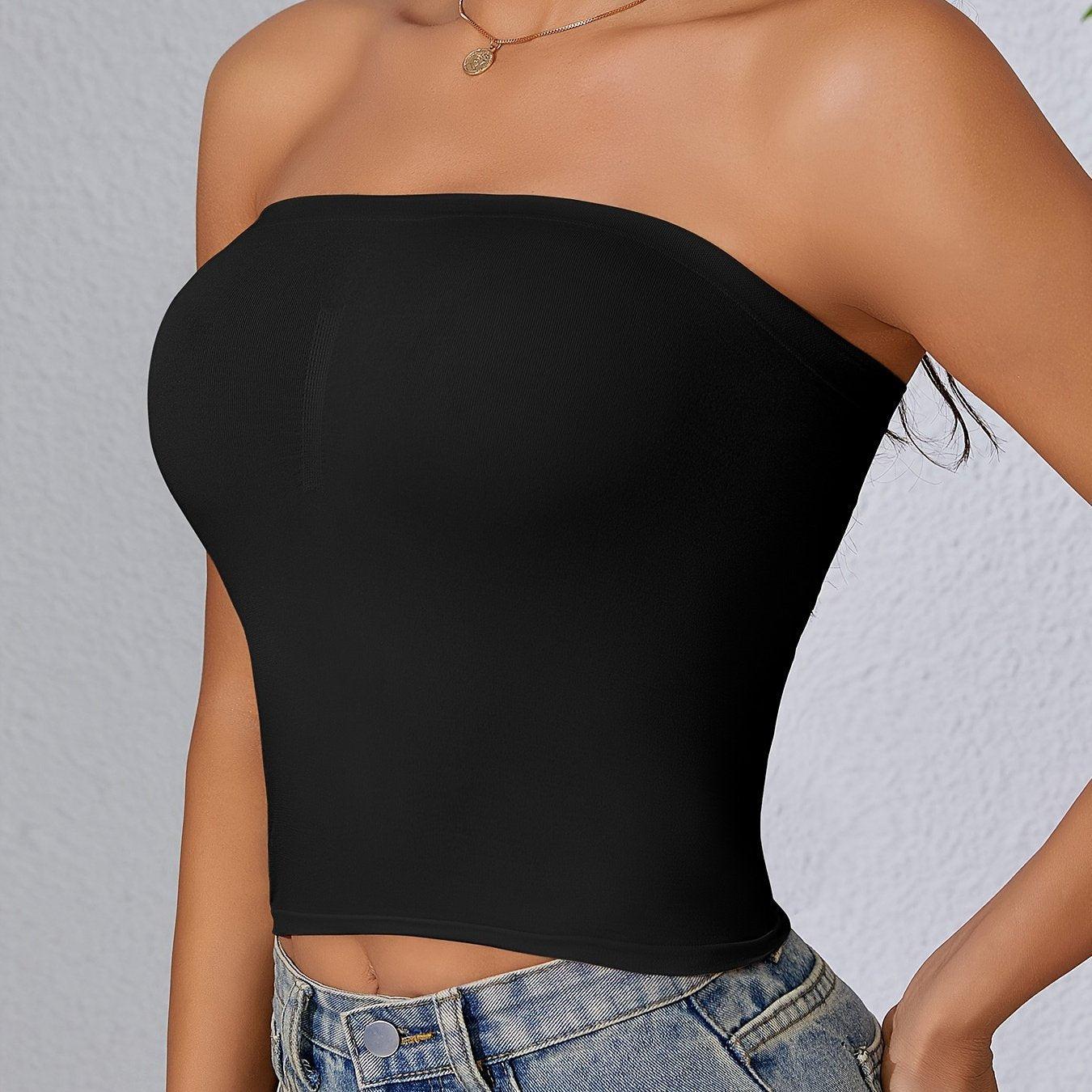 Women's Non-Slip Supportive Strapless Bandeau Bra for Layering or Wear Alone