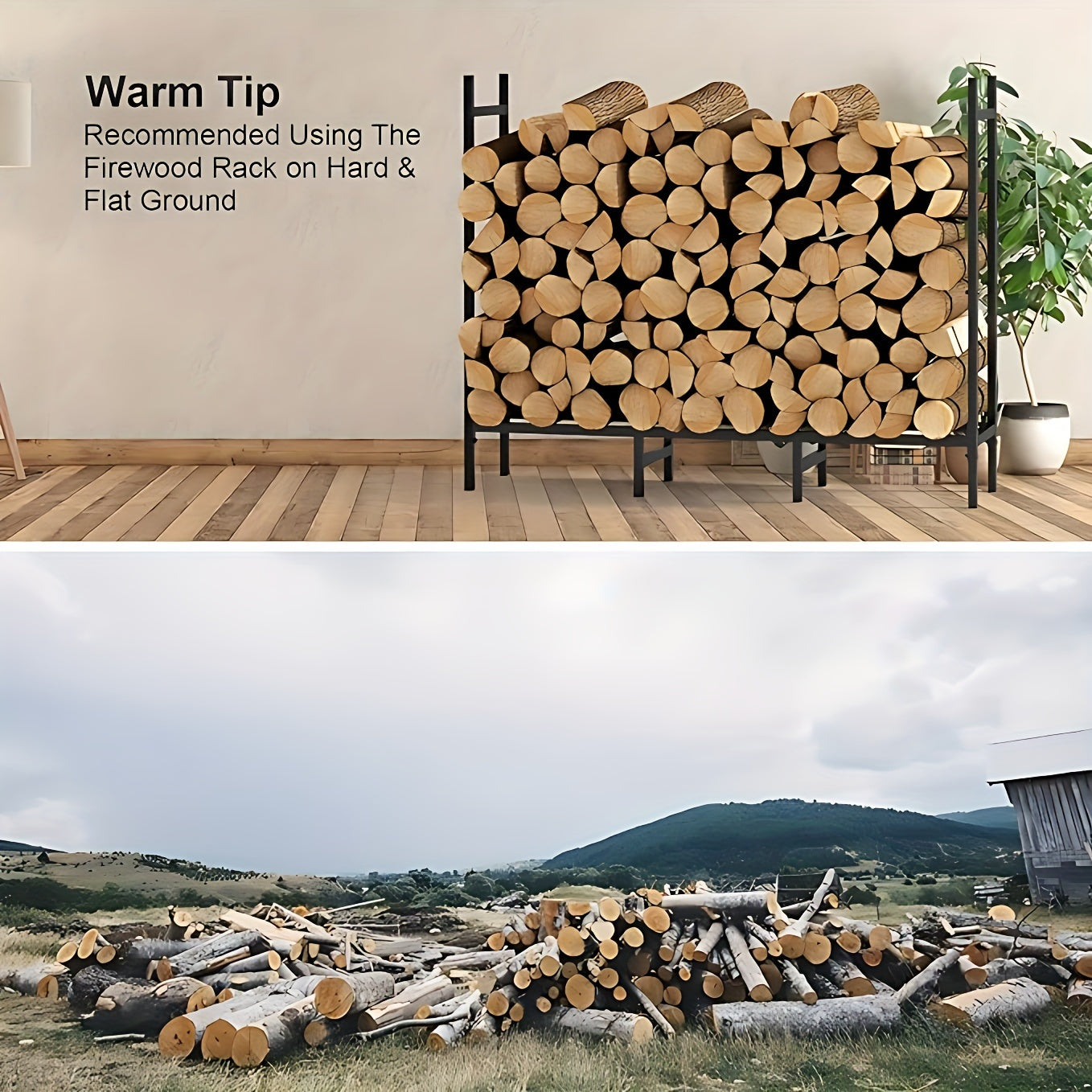 Adjustable Heavy-Duty Firewood Rack for Indoor Fireplace and Outdoor Storage
