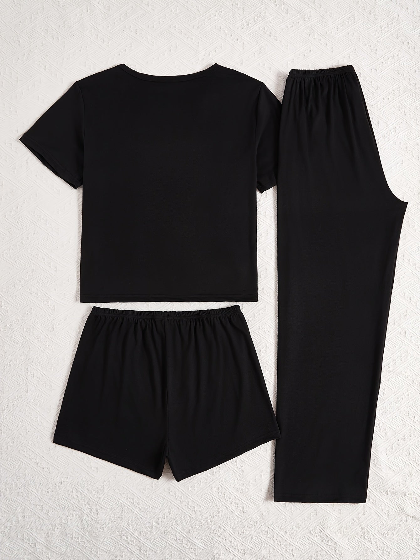 Women's Letter Print Casual Pajama Set Short Sleeve Top Shorts Pants All-Season