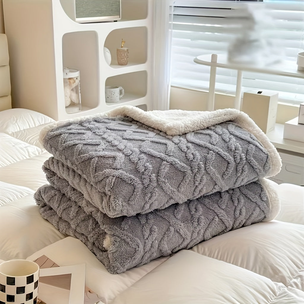 Double-Sided Fleece Taffeta Blanket for Couch Sofa Bed Camping Travel Blue