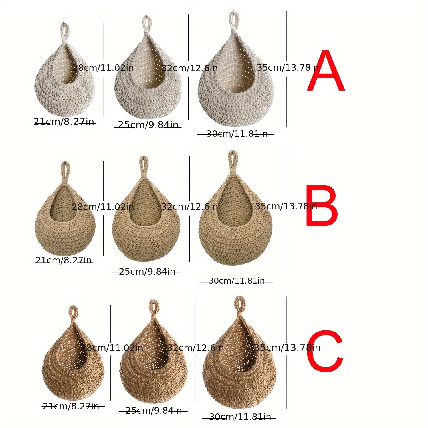 3 ta paxta ipli osilgan savatlar to'plami, suv tomchi dizayni, devor uchun saqlash tashkilotchisi
