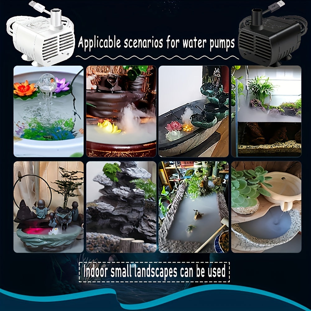 USB Mini Water Pump 53GPH Aquarium Fountain Submersible Low Noise