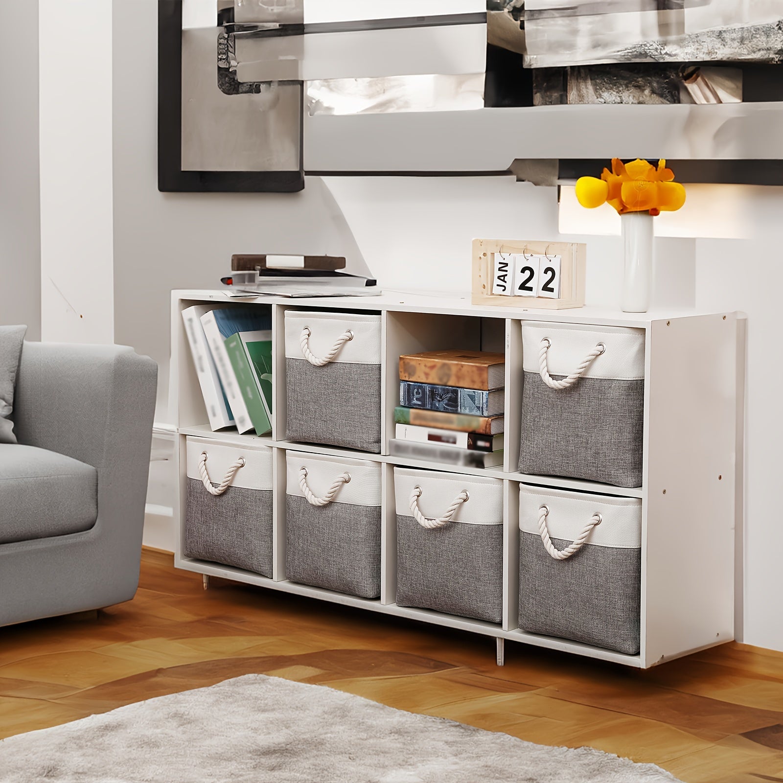 Juego de 6 cestas de tela con asas 33x33 cm para organización del hogar, oficina y armario