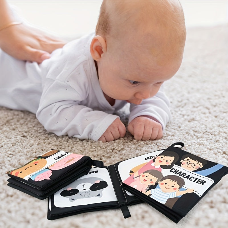 Мягкая тканевая книга для детей и малышей с высококонтрастными черно-белыми яркими иллюстрациями, нетоксичная образовательная игрушка