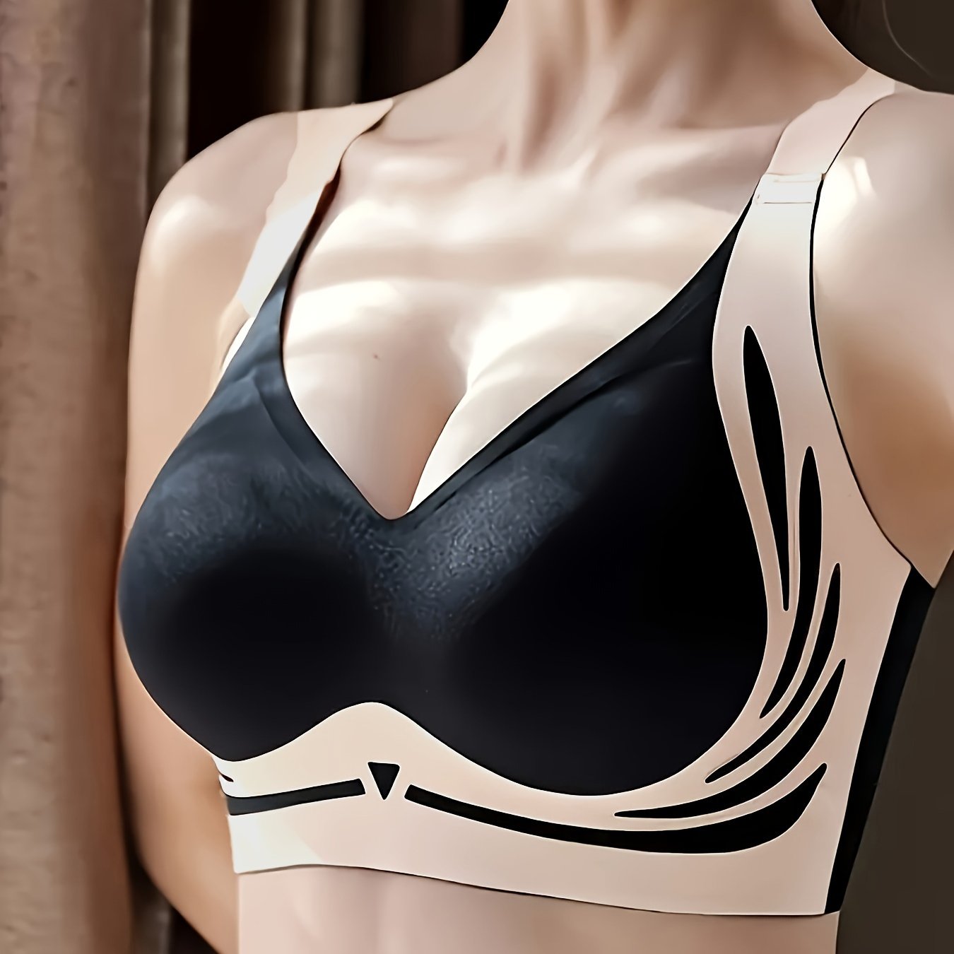 Women’s Wireless Push-Up Bra with Color Block Design Comfortable Lingerie
