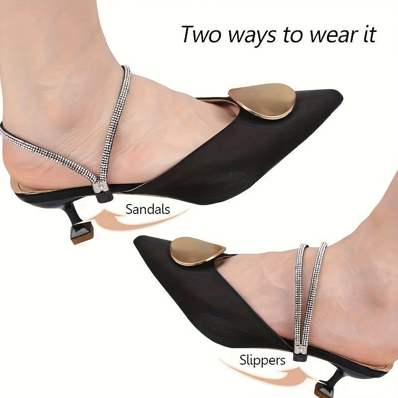 Women Rhinestone Heel Clips Elastic Faux Leather Non-Slip Laces 2 Pairs