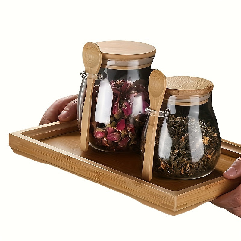 Sealing Storage Jar with Bamboo Lid and Spoon for Snacks and Kitchen
