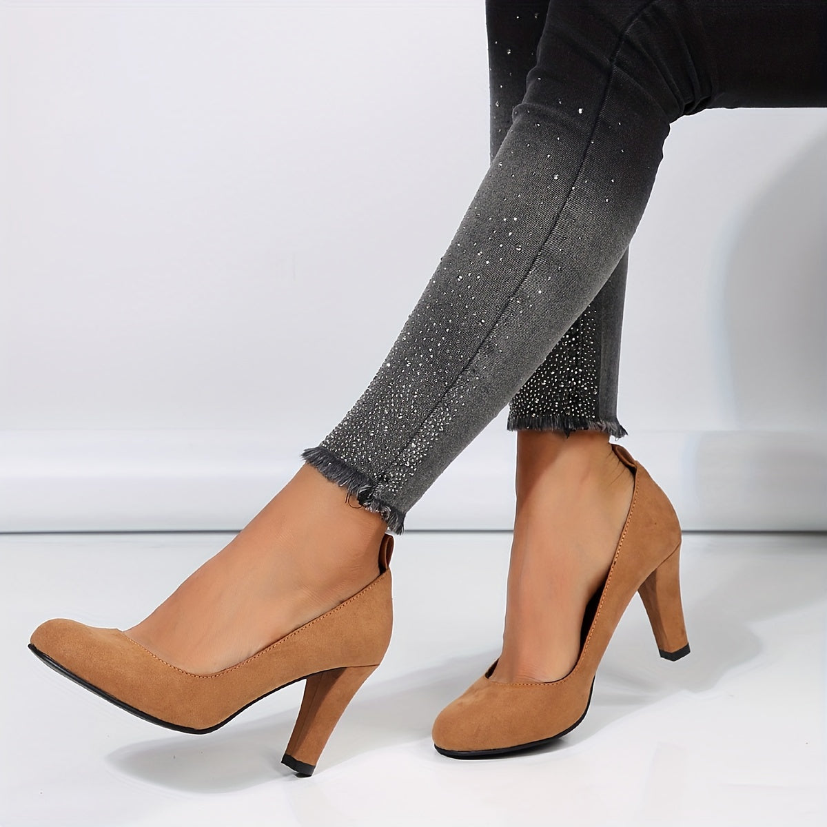 Women's Block Heels High Heel Mary-Jane Solid Color Fabric for Bridal and Special Occasions