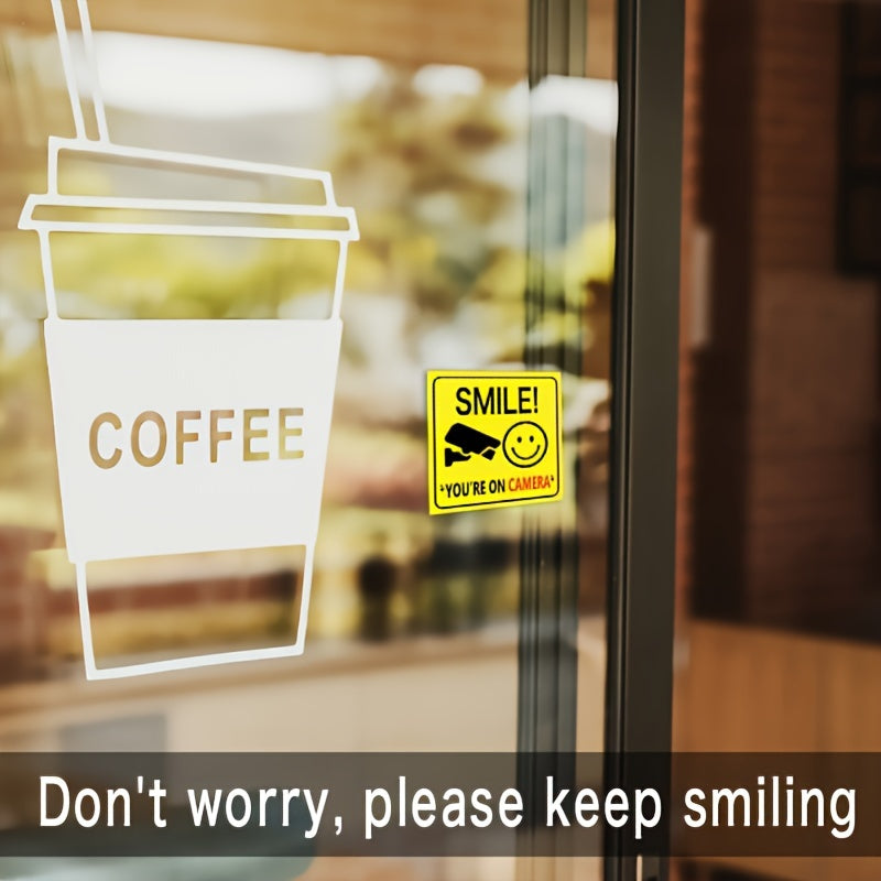 Set of 5 or 10 Smile You're On Camera Window Stickers for Security and Privacy