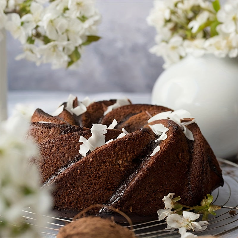 Silicone Bundt Cake Mold Set with Whisk and Egg Separator Red Spiral Fluted Tube Pan for Baking