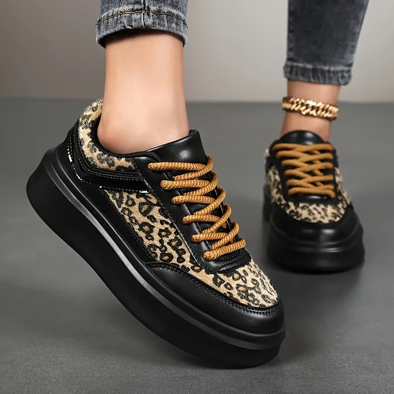 Women's Leopard Print Platform Sneakers Lightweight Casual Shoes with EVA Sole