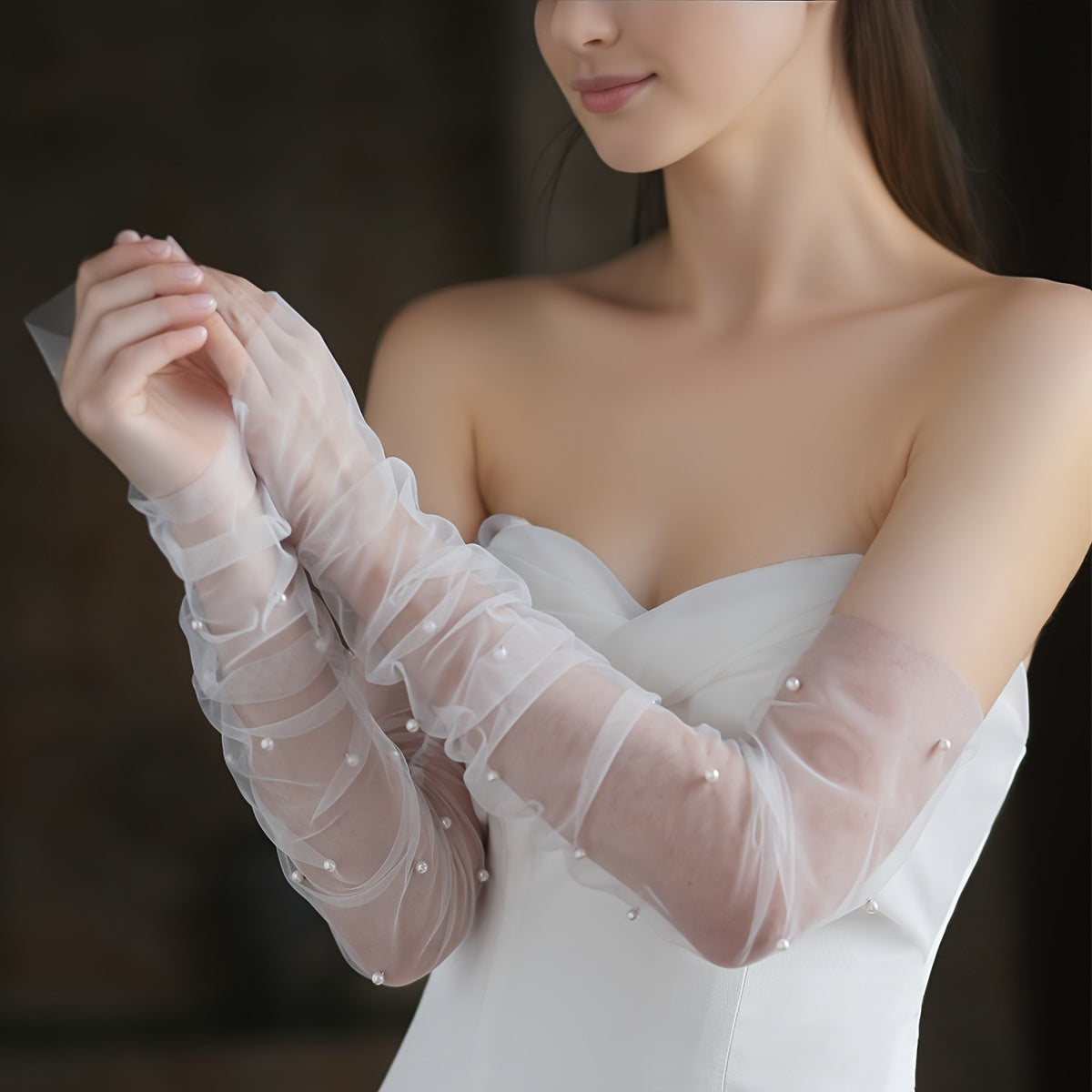 Pearl Net Sleeve Covers for Weddings and Parties Long Gloves for Bridal Photography