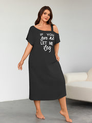 Plus Size Women's Sleep Dress Off-Shoulder Letter Print Gray Pajama Set