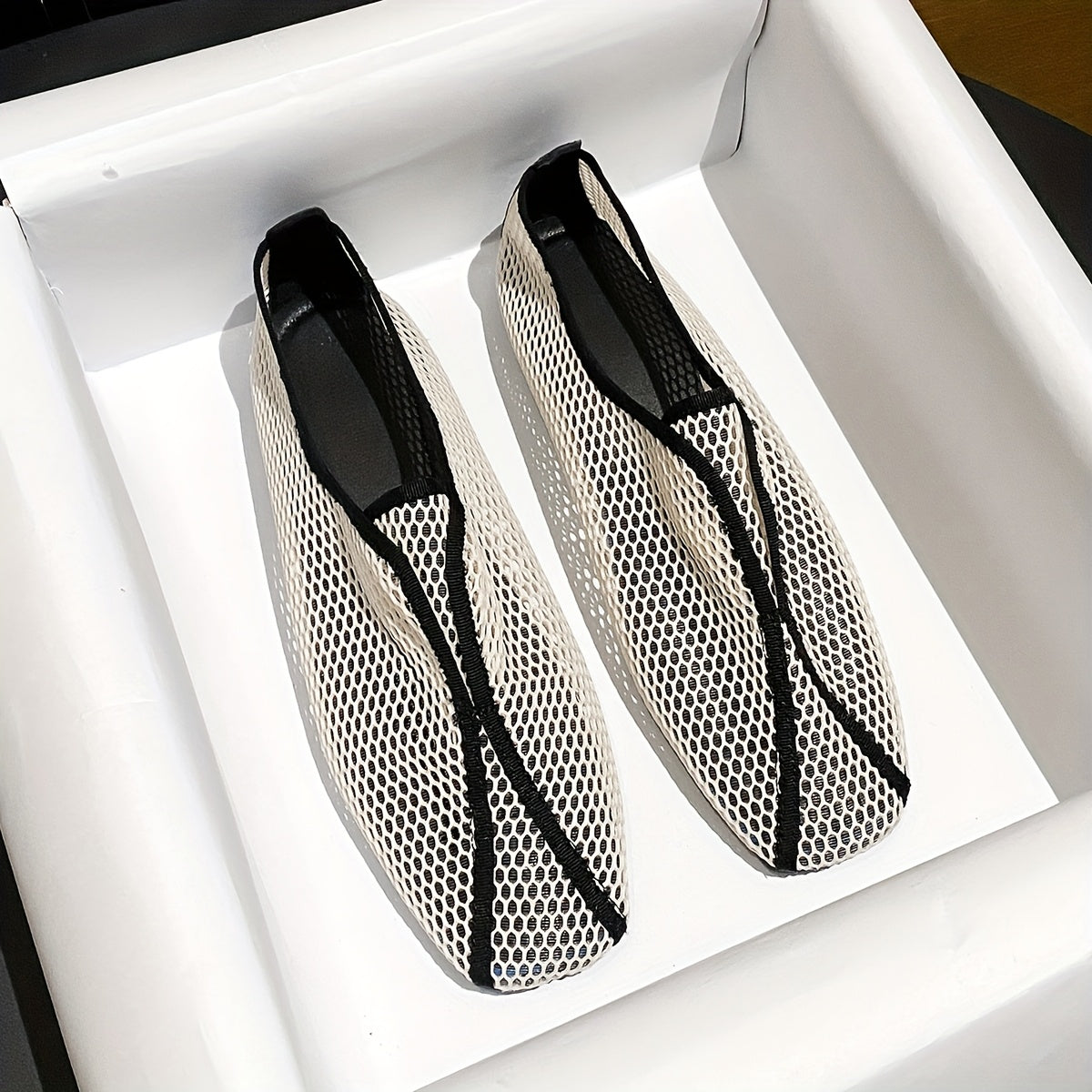 Women's Mesh Mary Jane Flats Slip-On Comfort Shoes with Square Toe