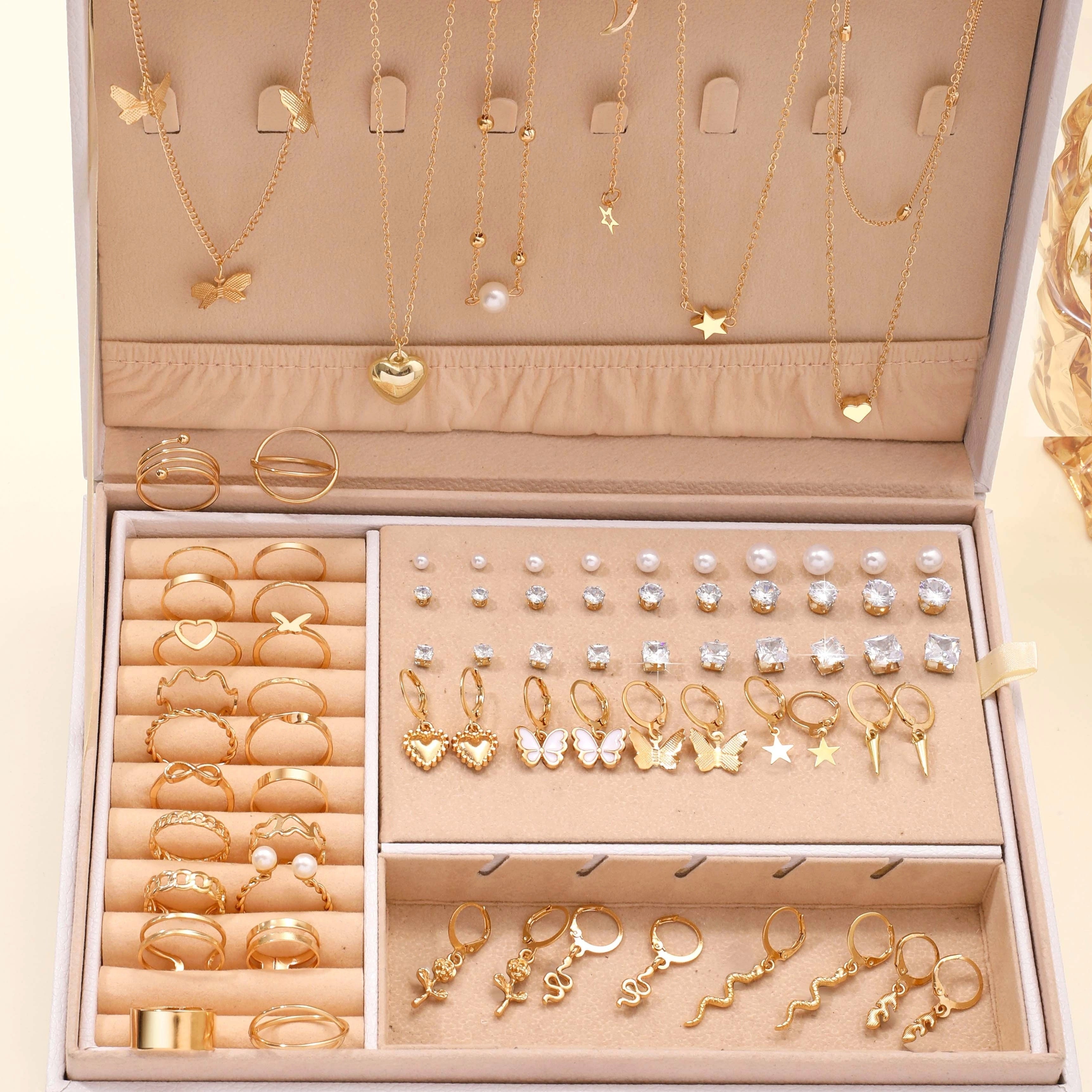 Gold Jewelry Set with Earrings Necklaces Bracelets Rings Anklets 54/58/83/84/86/91 Pieces