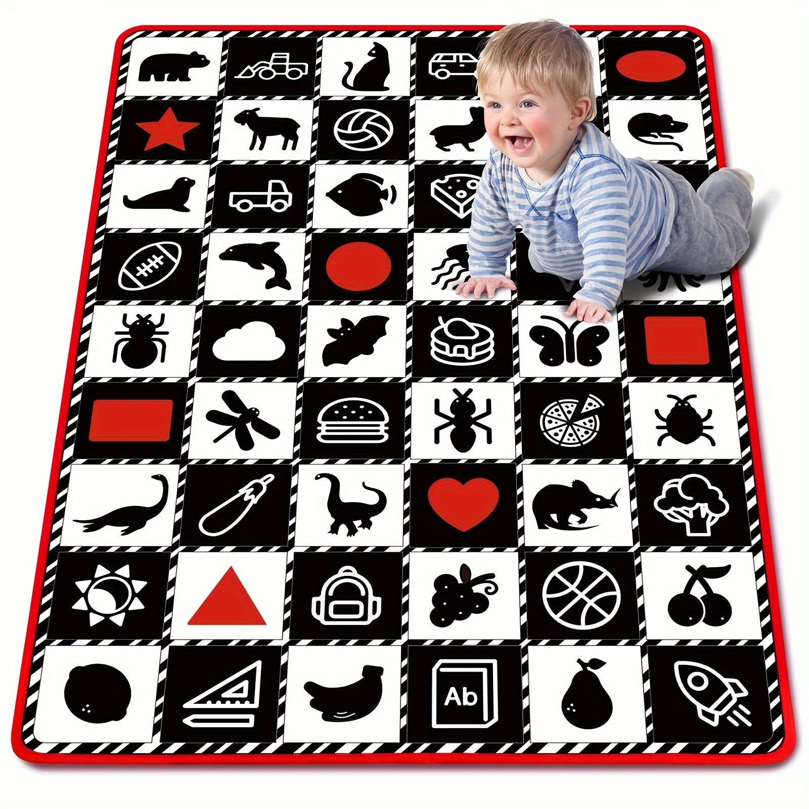 Large Thick 0.6cm Play Mat for Crawling Tummy Time and Learning Black and White