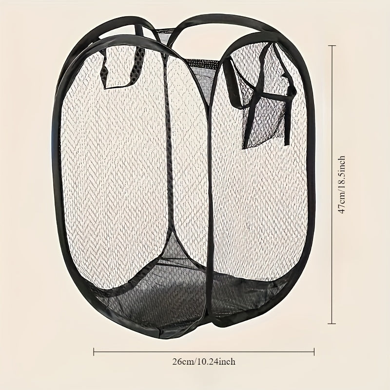 Foldable Polyester Mesh Laundry Basket with Handles, High Capacity, Lightweight