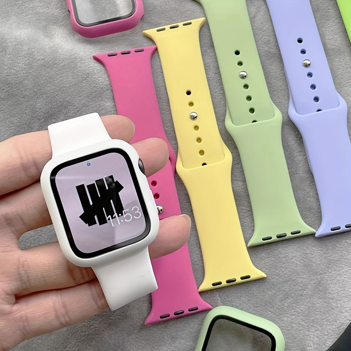 Silicone Watch Strap and Tempered Glass Case Set for Men Women Compatible with Apple Watch Series 38mm 40mm 41mm 42mm 44mm 45mm 49mm