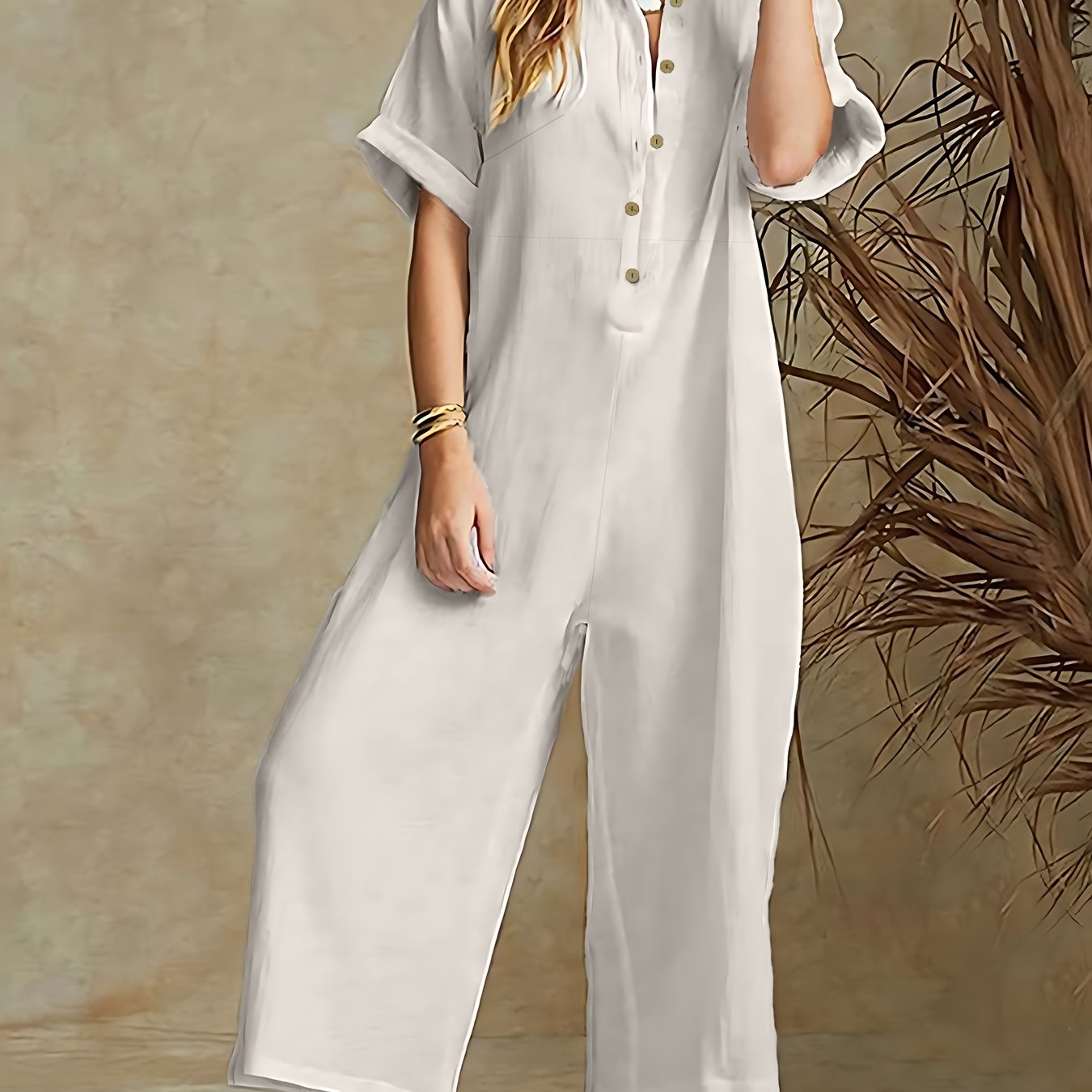 Women's Plus Size Casual Jumpsuit Black Wide-Leg Spring Summer