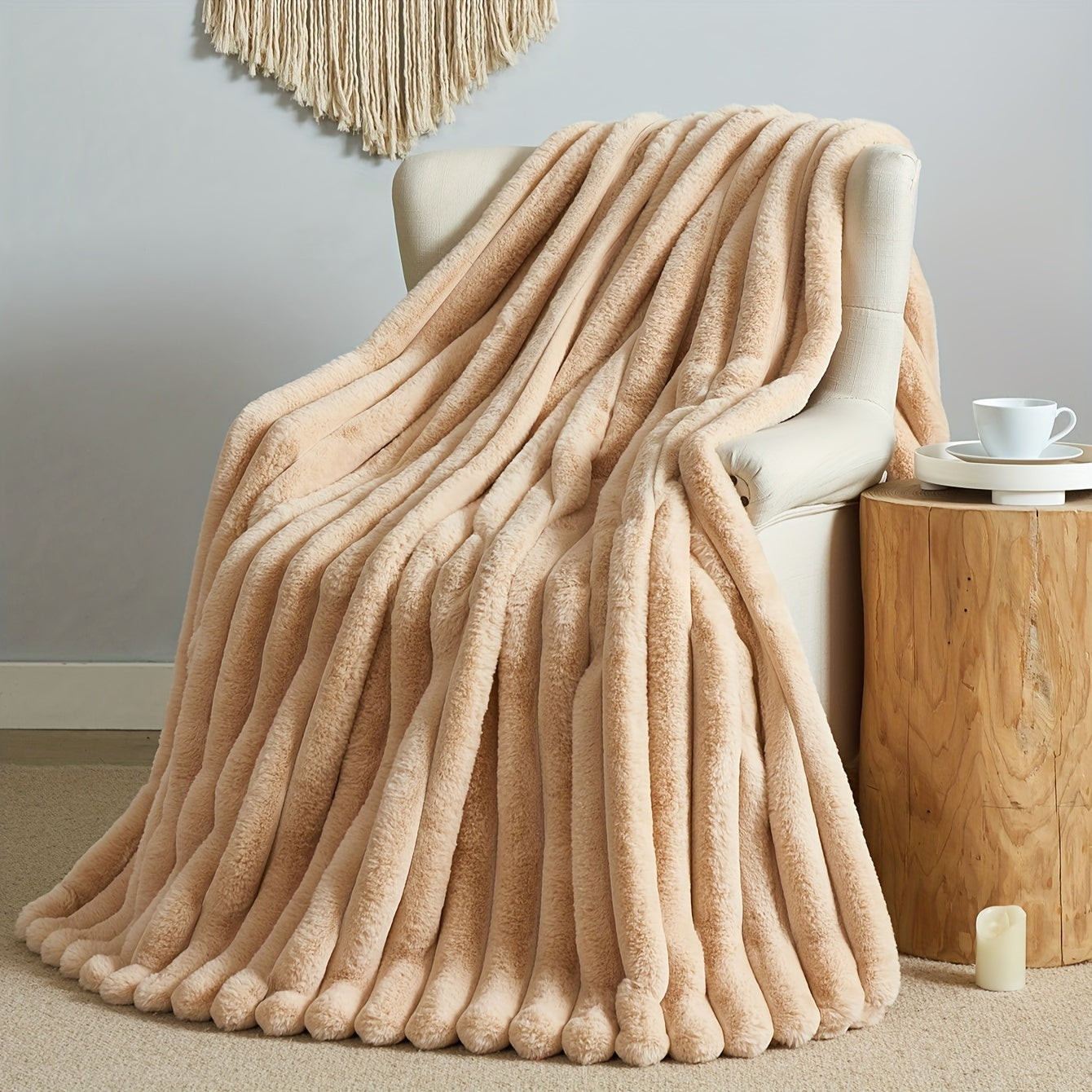 Tie-Dye Faux Rabbit Fur Blanket Shaggy Plush Bed Sofa Throw Cozy Fluffy