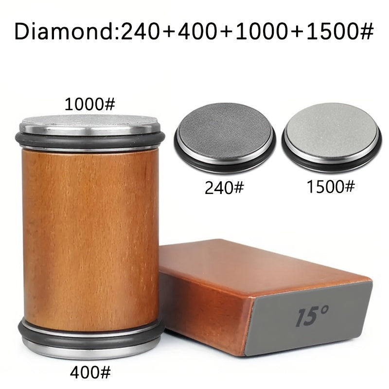 Magnetic Diamond Knife Sharpener with Aluminum Kitchen Tool, 15/20 Degree Angle, Wooden Base