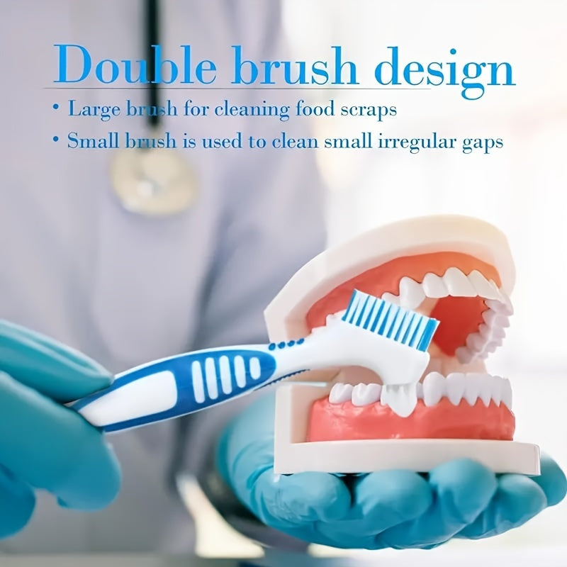 4pcs Denture Cleaning Brush Hard Double-Sided Toothbrush for Dentures Bridges