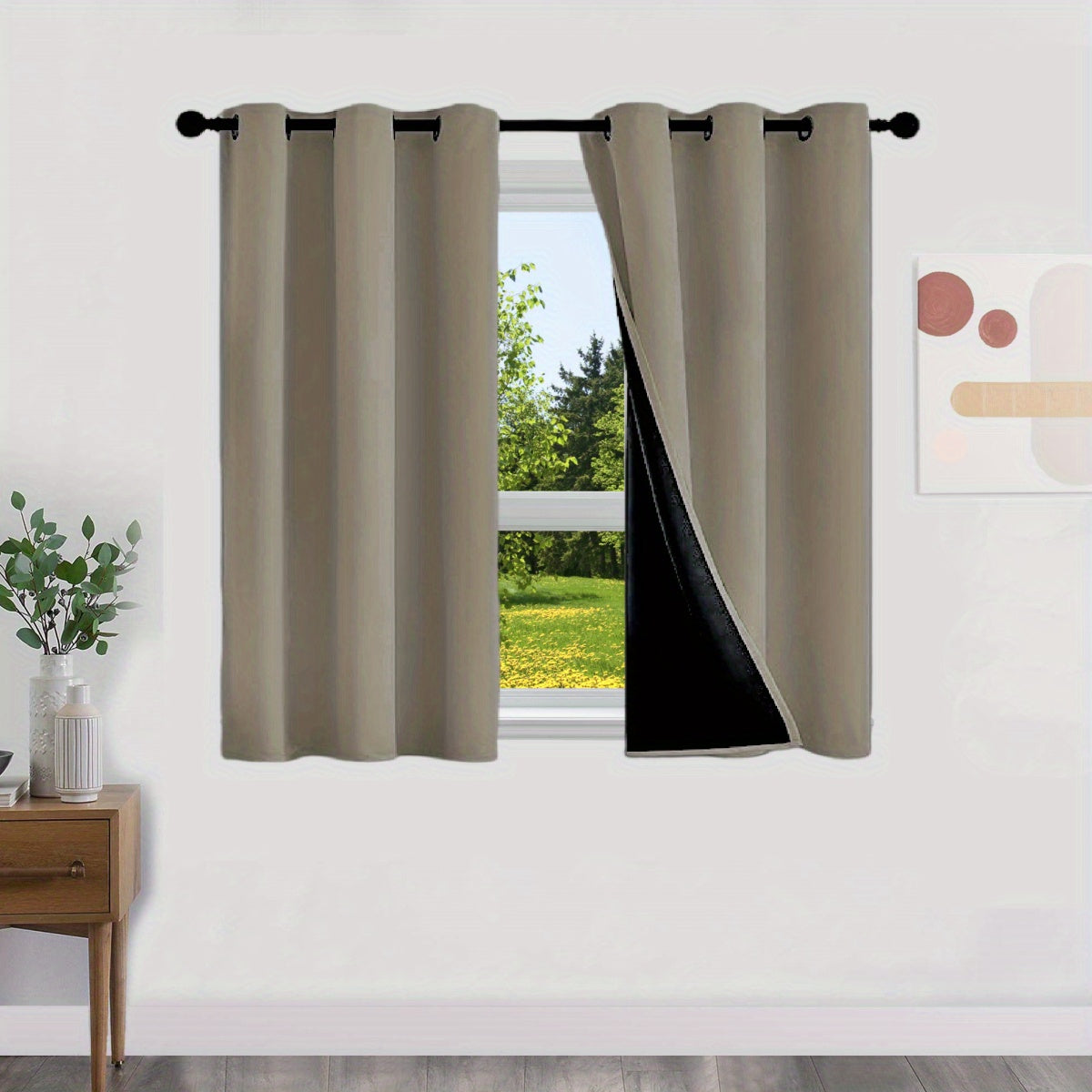 Blackout Curtains 100% Opaque with Lining 2 Pieces for Bedroom Living Room