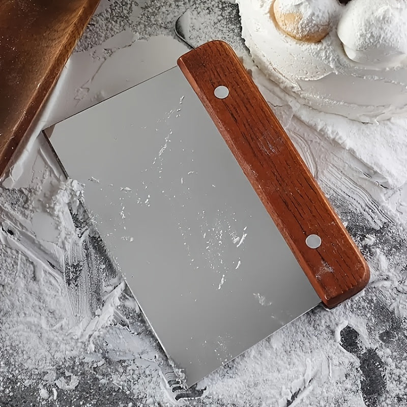 Stainless Steel Square Dough Cutter with Wooden Handle for Baking and Cooking
