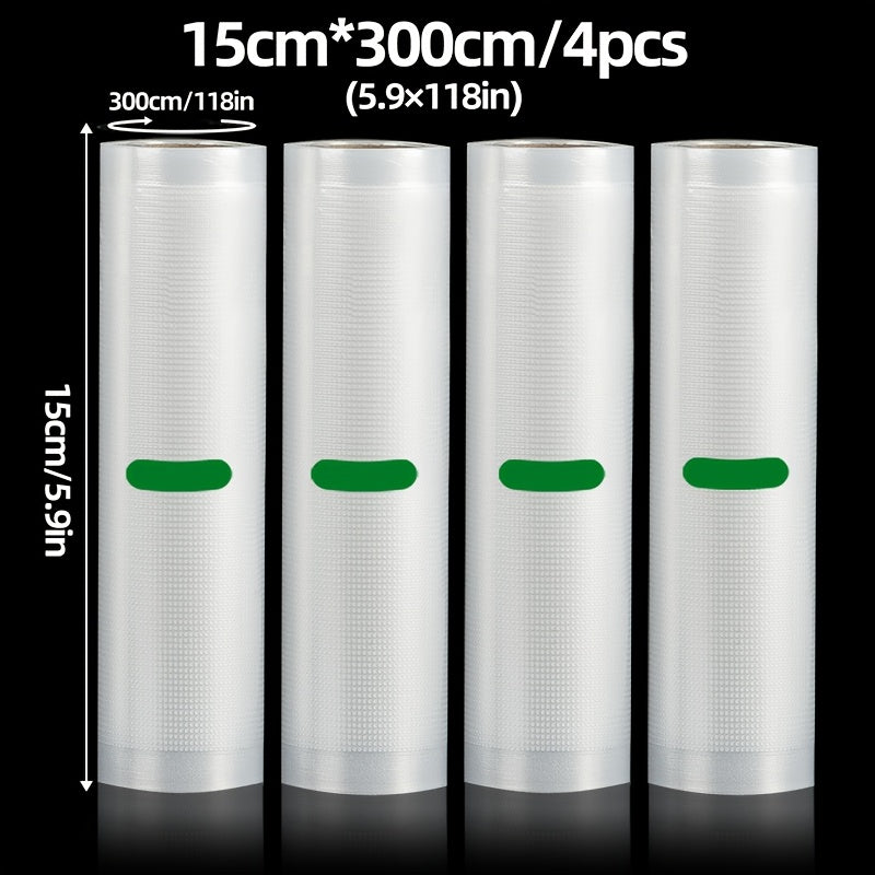 4 ta BPA-siz vakuum yopish uchun roll paketlar to'plami, 5m uzun, oziq-ovqat saqlash, taom tayyorlash, sous vide