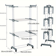 4-Tier Stainless Steel Clothes Drying Rack Foldable with Removable Hanger Indoor Outdoor
