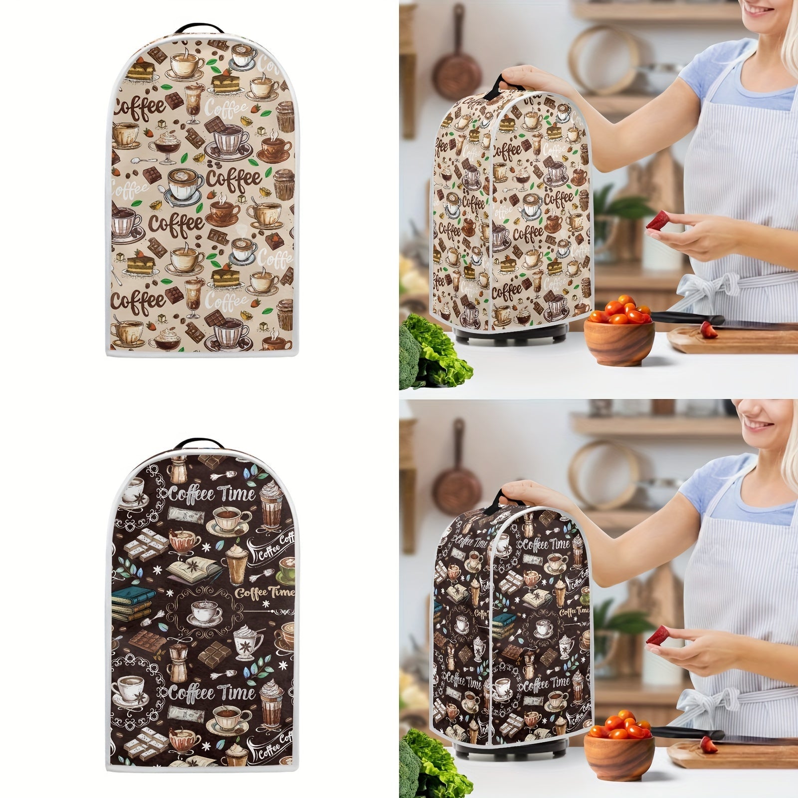 Cubierta de mezclador de café de dibujos animados, protector universal a prueba de polvo para procesador de alimentos con asa