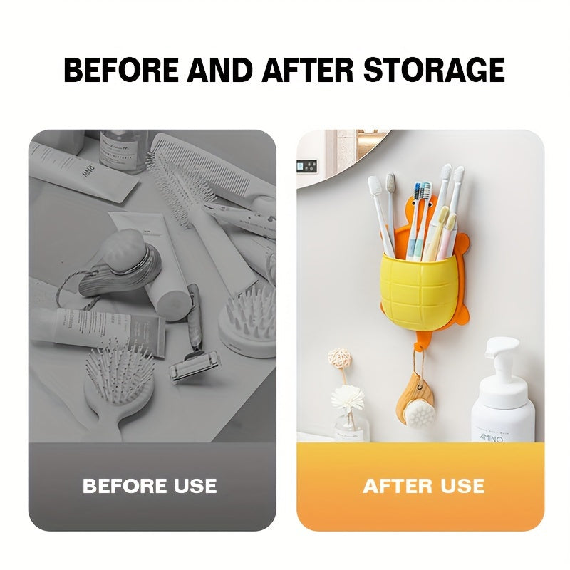 Cesta de almacenamiento de tortuga de dibujos animados para pared, organizador de cocina y baño, plástico duradero